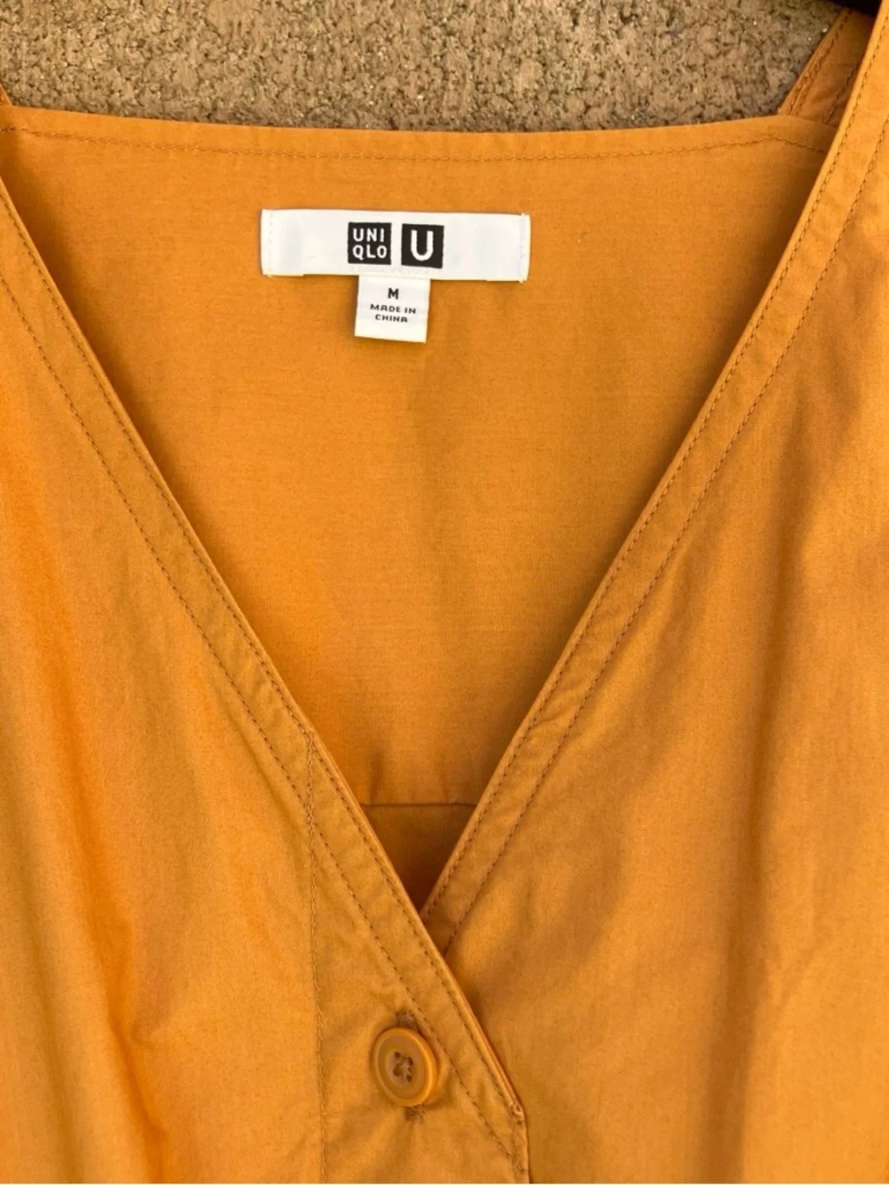 Uniqlo U V-Neck Button-Front Dress in Mustard Orange